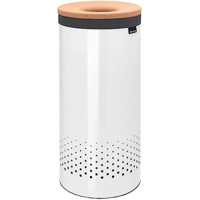 Imagen de Brabantia Cubo para la ropa sucia Tapa de corcho Bolsa portátil en el interior Apertura rápida Fondo que no se raya Resistente a corrosión Blanco 35L
