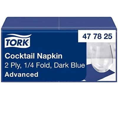 Imagen de Tork 477825 Cocktail Servilleta de papel, 2 capas, 12 paquetes 200 unidades (2400 servilletas), 24 cm x cm, Advanced, color azul oscuro