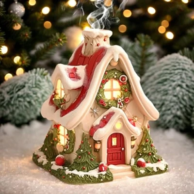 Imagen de Casa de vacaciones Navidad, quemador incienso, linda cabaña registro Navidad incienso cono resina, soporte portátil para decoración