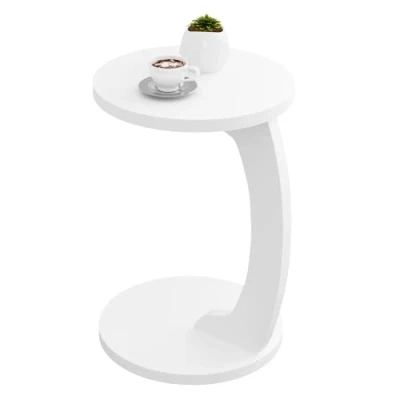 Imagen de WOLTU Mesa Auxiliar en Forma C, de Centro Redonda, Lateral para Sofá o Cama, Mesita Salón y Dormitorio, MDF, φ38x55 cm, Blanco, BTS20ws