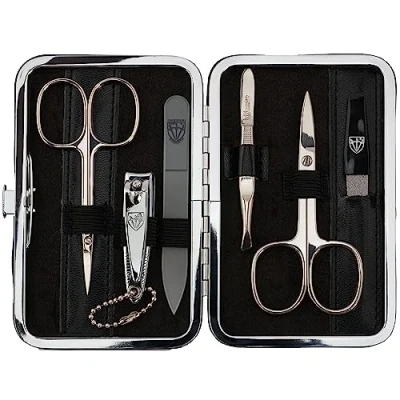 Imagen de DREI SCHWERTER Juego de manicura Genova 6 piezas Alemania Set cuidado uñas en estuche piel sintética negra Contenido: tijeras para uñas, piel, cortaúñas, lima