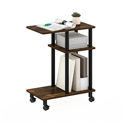 Imagen de Furinno Turn N Tube Mesa Auxiliar de Sofá en Forma U con Ruedas, Madera ingeniería, Pino Ámbar/Negro, 29.5 (D) x 50 (W) 62.7 (H) cm