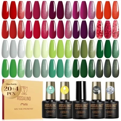 Imagen de ROSALIND Esmaltes Semipermanentes Para Uñas, 24 Piezas Rojo Morado Naranja Verde Colores Semipermanente, UV LED Pintauñas Nail Art Manicure Regalo