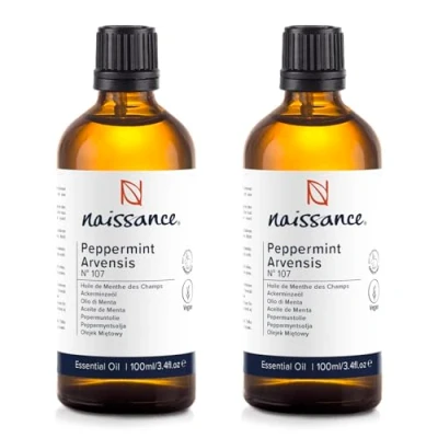 Imagen de Naissance Aceite esencial de menta (Arvensis) (No. 107) 200 ml (2 x 100 ml) puro, natural, libre crueldad, vegano y sin diluir Uso en aromaterapia, humidificadores difusores