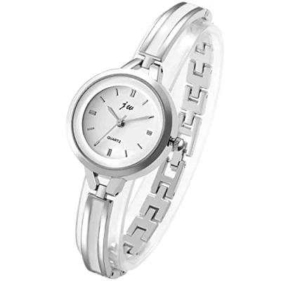 Imagen de JewelryWe Reloj para Mujer, de Pulsera Cuarzo con Esfera Números Romanos y Diamantes Imitación Redondos a la Moda, Plateado