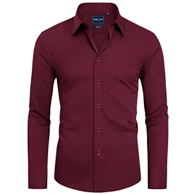 Imagen de DEMEANOR camisa de manga larga para hombre, negocios corte ajustado, sin planchado, informal rojo, M