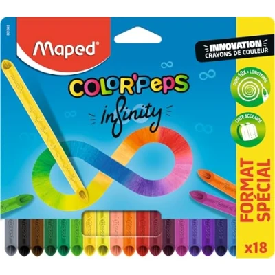 Imagen de Maped Color&#039;Peps Infinity lápices de colores (100% mina, 100% utilizable, sin residuos, talla, dura mucho tiempo, forma triangular ergonómica, funda 18
