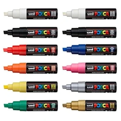 Imagen de Posca Uni PC 8K Pluma de Pintura Arte Rotulador Profesional 12 Juego Bolígrafo Extra Negro + Blanco