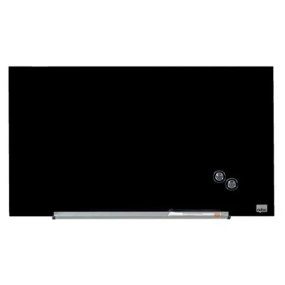 Imagen de Nobo Pizarra Magnética de Cristal Con Bandeja para Rotuladores Extraíble, 680 x 380 mm, Sistema Instalación InvisaMount, Impression Pro, Negro, 1905179