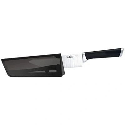 Imagen de Tefal Ever Sharp Cuchillo chef 16.5 cm, afilador integrado en la funda, rebana, corta y pica tecnologia de afilado doble pivote, sistema bloqueo, acero inoxidable alemán, fácil limpieza, negro