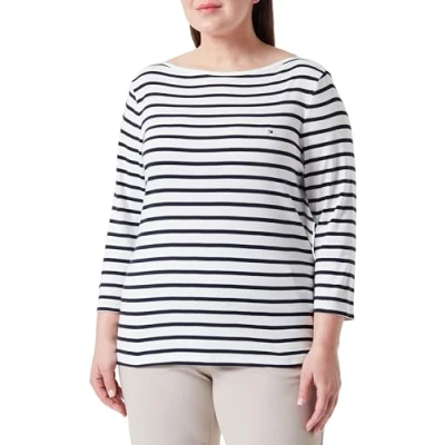 Imagen de Tommy Hilfiger Camiseta de Manga Larga Algodón para Mujer, Multicolor (Breton Ecru/Desert Sky), 46