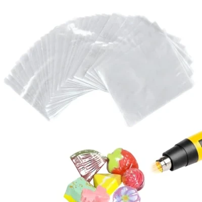 Imagen de 100 bolsas de envoltura termocontraíble POF 30 x 40 cm, transparente, para embalaje casero, jabón, bomba baño, vela