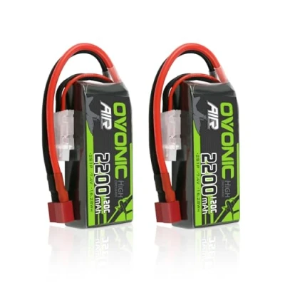 Imagen de OVONIC Batería de polímero litio 7,4 V, 120 C, 2200 mAh, paquete corto con conector Deans para helicóptero avión, especial 1:14 RC Car Avión (2 paquetes)