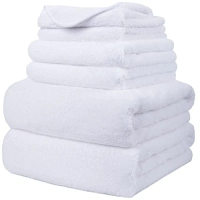 Imagen de Polyte Juego de Toallas baño Microfibra Felpa y antipelusa Secado rápido Pack 6 (Blanco)