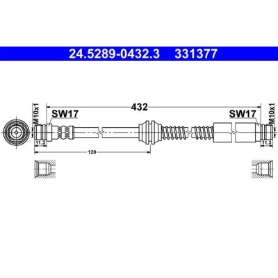 Imagen de ATE 24.5289 0432.3 Latiguillos de Freno 432 M10x1 VOLKSWAGEN: Caddy 3
