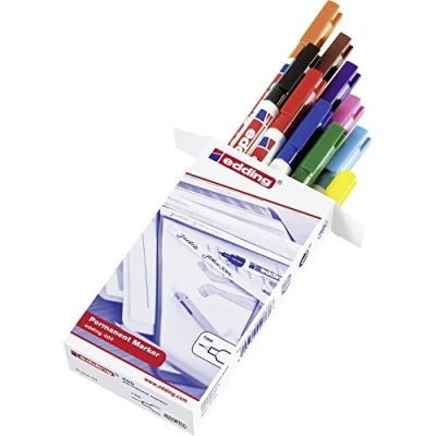 Imagen de edding 400 marcador permanente azul claro 10 rotuladores punta fina redonda 1 mm resistente al agua, de secado rápido, indelebles para cartón, plástico, madera, metal, vidrio