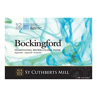 Imagen de BOCKINGFORD, Bloc Encolado, A3, Grano Fino, 300g, 12 hojas, Papel de Acuarela, Blanco