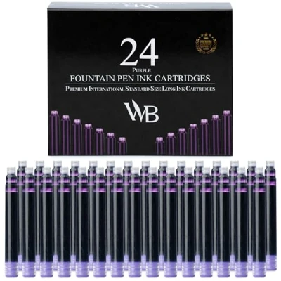 Imagen de Wordsworth &amp; Black Paquete De 24 Recambios Tinta Para Pluma Estilográfica Cartuchos Morada Tamaño Estándar Internacional Longitud Aprox. 1,5&quot; Diámetro La Base 0,24&quot;
