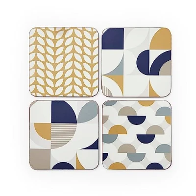 Imagen de Cooksmart Bauhaus Geo Juego de 4 Posavasos Corcho ecológico diseño británico para hogares Modernos, Bebidas Todo Tipo Tazas y