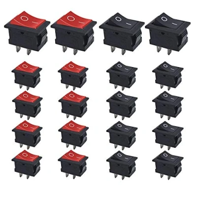 Imagen de Senven 20Pcs SPST Boton interruptor Rocker AC 6A / 250V, 10A 125V ON OFF 2 Pin, mini electrónico para automóviles, barcos, electrodomésticos (rojo +10 negro +10)