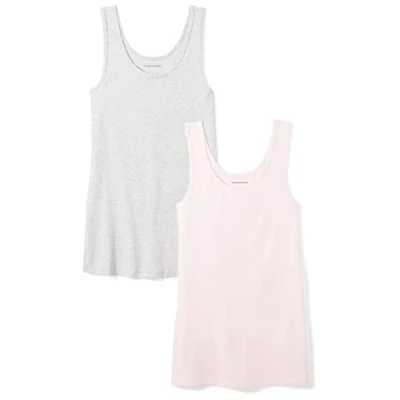 Imagen de Amazon Essentials Camiseta Ajustada sin Mangas Mujer, Pack de 2, Gris Claro Mezcla/Rosa Claro, XS