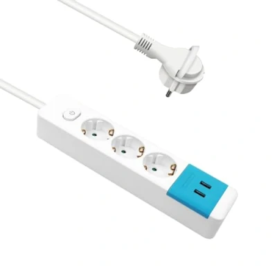Imagen de EXTRASTAR Regleta Enchufe con 3 Tomas y 2 Puertos de USB, Alargador Interruptor, 1.5 m, para El Hogar, La Oficina Los Viajes, 3680W, 3G*1.0mm², 1pc