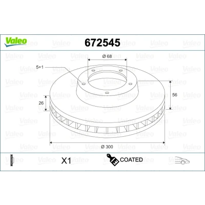 Imagen de VALEO 672545 Disco de freno Eje delantero 300 26 5 ventilado revestido VOLKSWAGEN: Transporter 4 Bus, 4, Sharan I, SEAT: Alhambra I