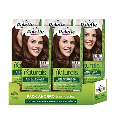 Imagen de Schwarzkopf Palette Naturals Tinte 3.65 Castaño Chocolate Coloración Permanente Sin Amoníaco Resultados de Color Natural (Pack 5)