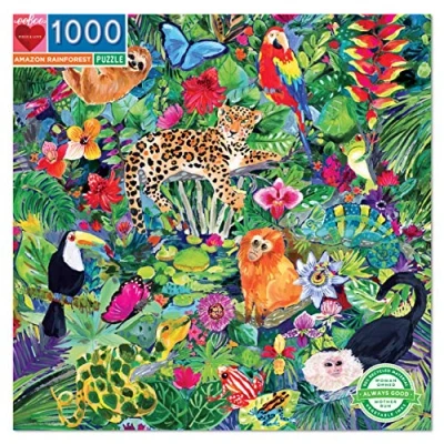 Imagen de eeBoo Amazon Rainforest 1000 Piezas Animals Puzzle de cartón Reciclado para Adulto, puzle sobre el Bosque amazónico, Multicolor, 1 EA (0689196510502)