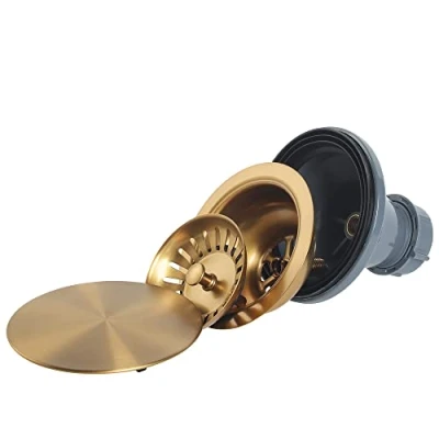 Imagen de Lonsince Montaje de Drenaje para Fregadero con Cesta, colador Dorado 3 1/2 Pulgadas, tapón acero Inoxidable Cubierta Decorativa, Color