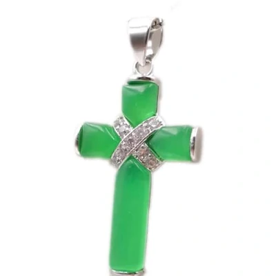 Imagen de LKSGJSNB Colgante Feng Shui, de Collar Jade Verde Shui for Mujer, Cruz Yoga auténtica, Plata S925