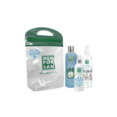 Imagen de MENFORSAN Pack Higiene y Belleza, Champú Eliminador de olores 300ml, Colonia para Perros 125ml, el hogar Entorno Mascotas 250ml, Rico Aroma a Talco