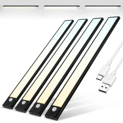 Imagen de Brendz luz de armario con detector movimiento, iluminación para armario, 4 x 40 cm, 3 temperaturas color, recargable, regulable, barra LED inalámbrica, color negro