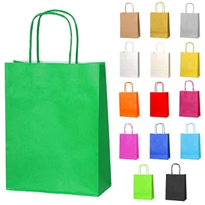 Imagen de Thepaperbagstore 5 Bolsas De Papel Para Fiestas Y Regalos, con Asas Retorcidas Verde 180x220x80mm
