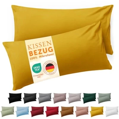 Imagen de Blumtal Fundas de Almohada 50x80 cm (Juego 2) cojín Microfibra para sofá con Cierre Sobres, Extra Suaves y Lavables, Certificado Oeko Tex Amarillo