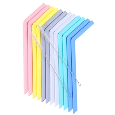 Imagen de Pajitas de Silicona Reutilizables 12PCS, Usetcc Regular Pajas con 2 Cepillos Limpieza sin BPA para Yogur Batidos Jugo Café Cóctel Niños Adultos