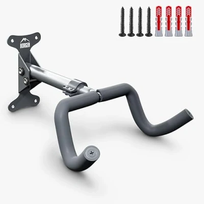 Imagen de Borgen soporte bicicletas de pared plegable colgador con capacidad 20 kg ángulo y distancia ajustables acolchado para MTB, bicis carretera, e bike