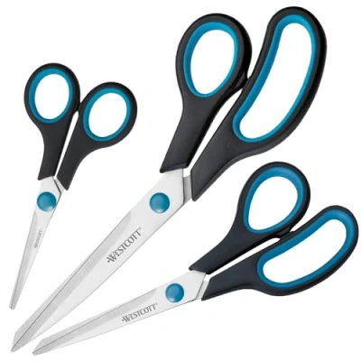 Imagen de Westcott Easy Grip Tijeras 3 piezas Negro Juego de universales con agarre cómodo Cuchilla acero inoxidable extra afilada y duradera para hogar oficina N 90032 00