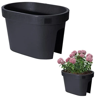 Imagen de Vilde Jardinera para balcón, Maceta barandilla, barandilla de Colgante, Color Negro, 39,5 x 26,5 24 cm