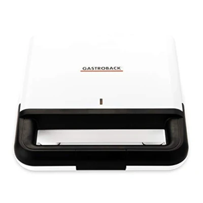 Imagen de GASTROBACK 42443 Design Sandwichmaker, 750 Watt, antihaftbeschichtete Toastplatten, Klein/kompakt, weiß/Schwarz Sandwichera W, Placas antiadherentes, pequeñas/compactas, Color Blanco/Negro