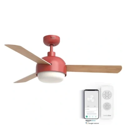Imagen de UNIVERSALBLUE Ventilador de techo con luz LED y WiFi Color rojo Silencioso Motor DC Control por App, Alexa, Google Assistant mando a distancia 6 Velocidades Aspas Reversibles