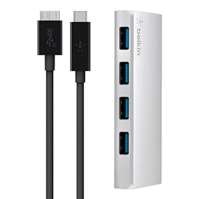 Imagen de Belkin F4u088vf Hub Usb 3.0 De 4 Puertos + Cable c (5 Gbps, 900ma Por Puerto, A Micro b De...
