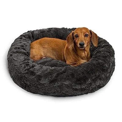 Imagen de Best Friends by Sheri The Original Calming Donut Lux Cama Relajante para Perros y Gatos Pelo sintético Visón de Color carbón Pequeña: 58 x cm