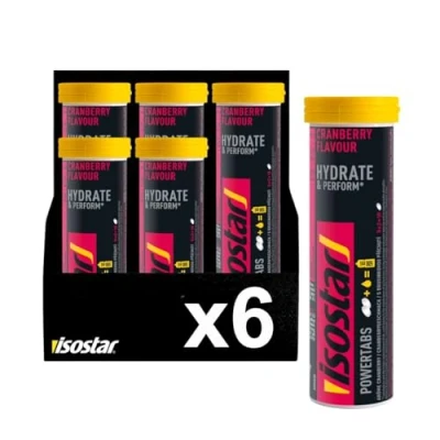 Imagen de Isostar Sabor Arandanos, Hydrate &amp; Perform Powertabs, Fórmula Isotónica, Preparado para Bebida de Aporte Glúcidos y Electrolitos, Resistencia en Entrenamientos Prolongados, 120 g