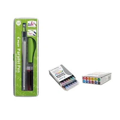 Imagen de Lote 1 Pluma Caligráfica Pilot Parallel Pen plumin 3.8mm Recargable + Caja con 12 Recambios Surtidos