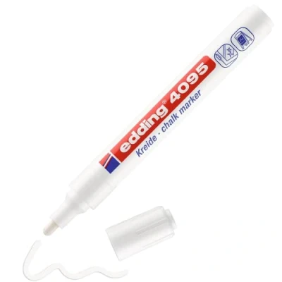 Imagen de edding 4095 marcador de tiza blanco 1 rotulador punta redonda 2 3 mm para cristal borrables pizarras, vidrio y espejos líquida cobertura opaca
