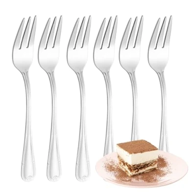 Imagen de FAMILY Pack 6 Tenedor de Postre Acero Inoxidable Diseño Flor, Elegancia y Funcionalidad para Cada Ocasión, Cubiertos Alta Gama Hogar Restaurante, 15x1.7CM