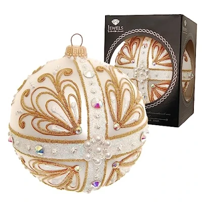 Imagen de Krebs Glas Lauscha Decoración navideña de cristal Bolas Navidad Color: plateado satinado Decorado con diamantes imitación Tamaño: 10 cm