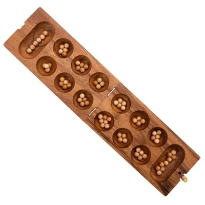 Imagen de Engelhart 350320 Awalé de Madera Juego Africano Mesa 2 Jugadores ecológico 13,2 x 24,4 4,8 cm