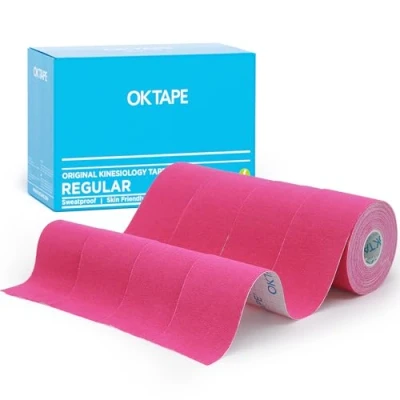 Imagen de OK TAPE Cinta Cinemática Básica de Elástica Impermeable Para, Libre Látex, Alivio del Dolor, Recuperación Lesiones, sin Cortar, 5cm x 5m,(4 Rollos,Rosa)
